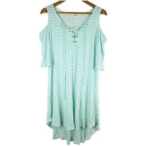 B2V Women Cute Summer Dress Striped Blue Lace Up Size M Made In USA Knit